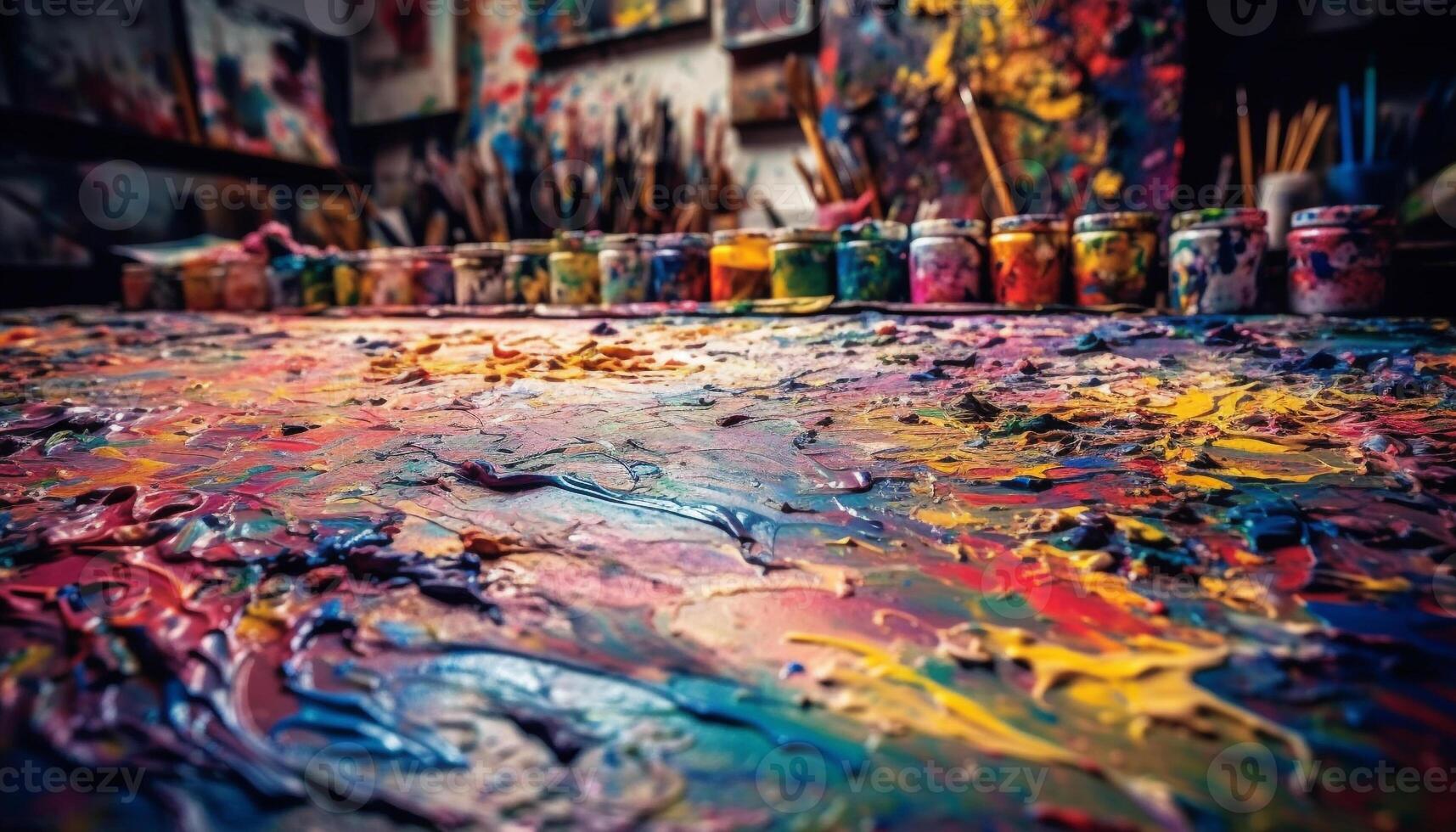 Vibrant colors splashing on messy backgrounds create abstract paintings generated by AI photo