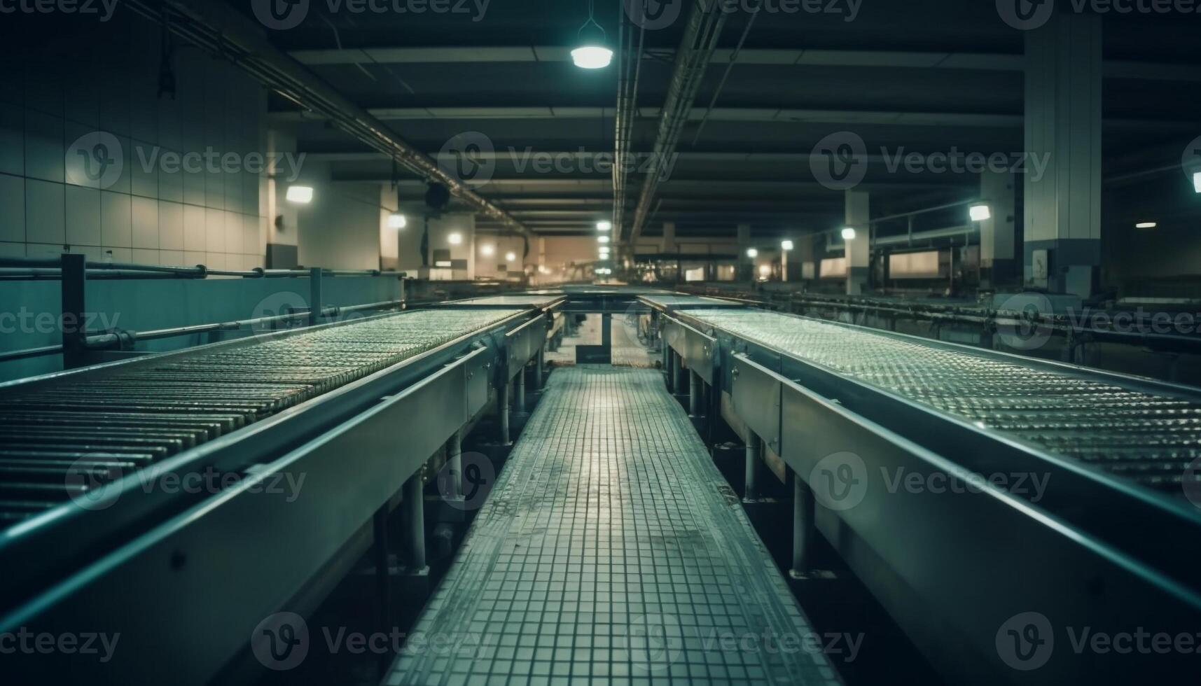 Modern subway station with futuristic design and steel flooring generated by AI photo