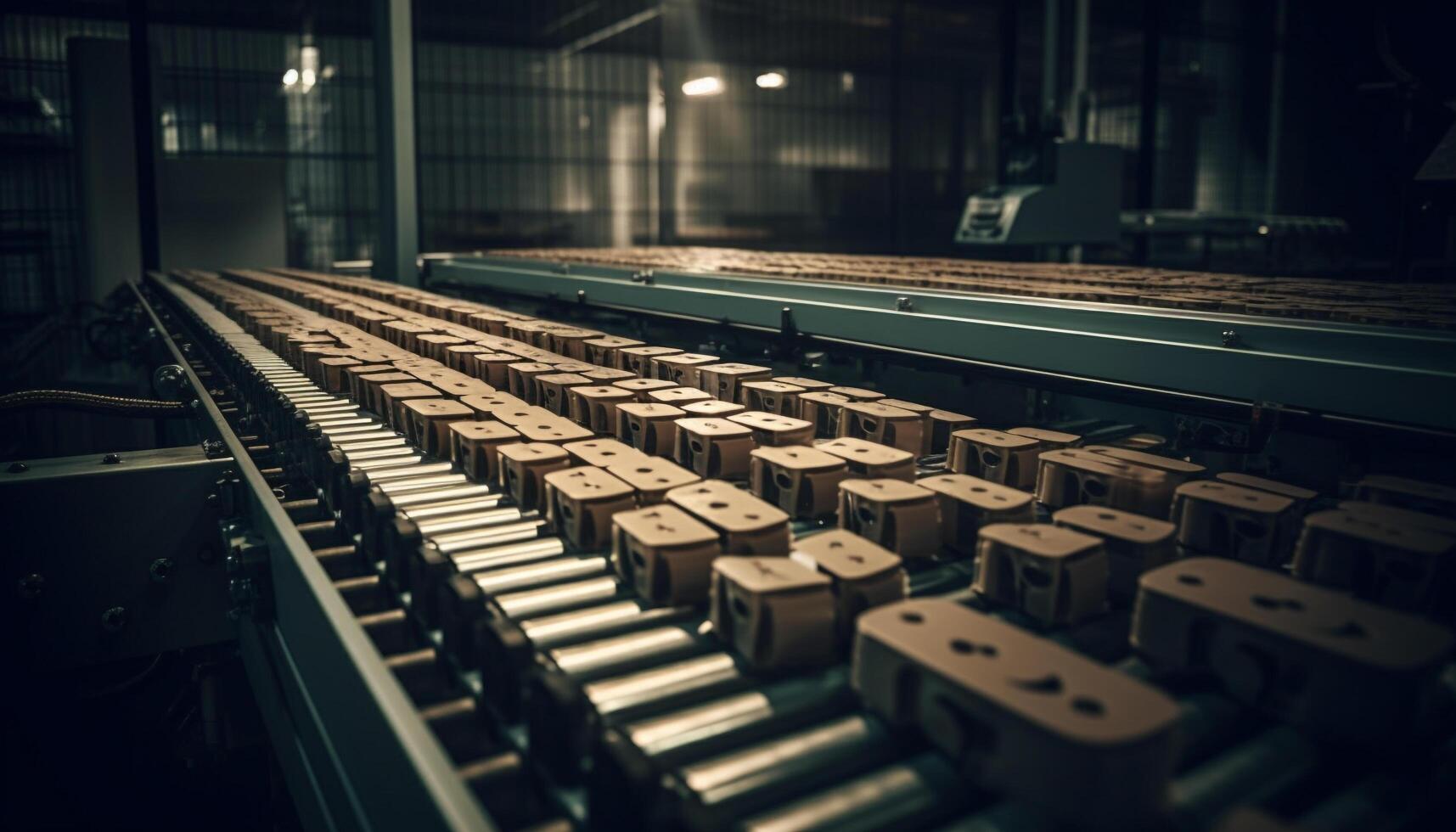 Obsolete machinery in a large factory, working in motion generated by AI photo