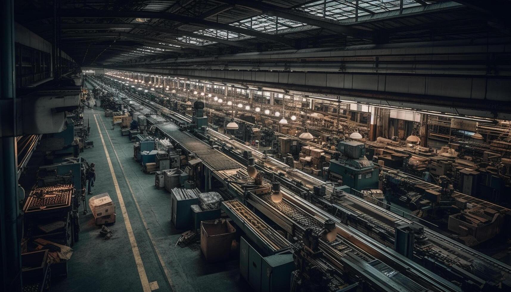 metal industria maquinaria trabajando dentro fábrica transporte equipo fabricación generado por ai foto