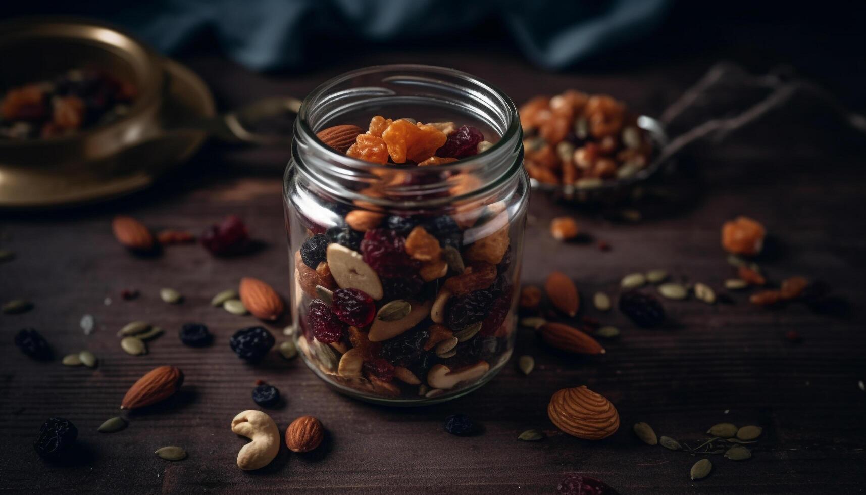 sano gastrónomo bocadillo hecho en casa Granola con orgánico nueces y bayas generado por ai foto