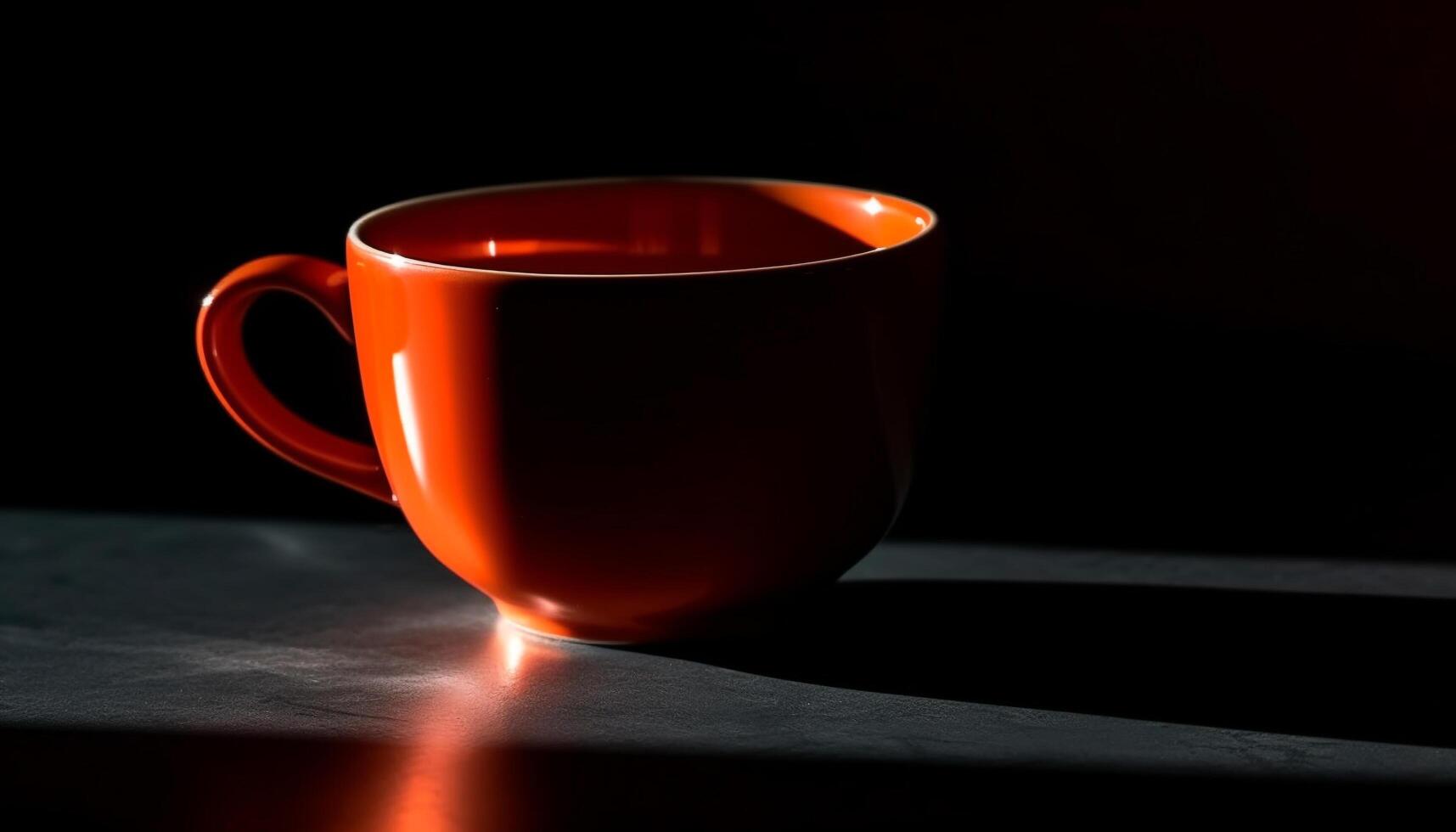 Hot coffee in a shiny mug on a wooden table generated by AI photo