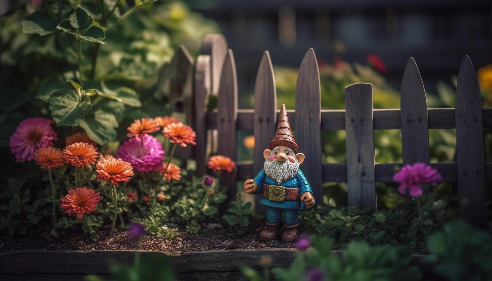Cheerful men decorate formal garden with multi colored flowers outdoors generated by AI photo