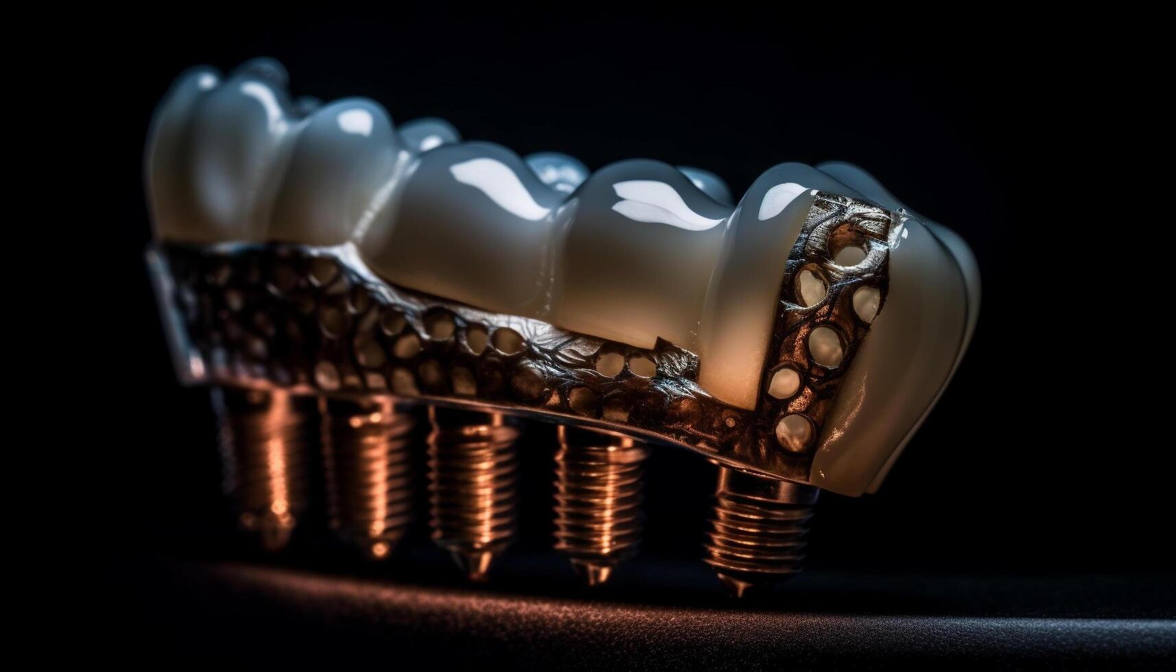 Shiny metal dental crown on black background, studio shot generated by