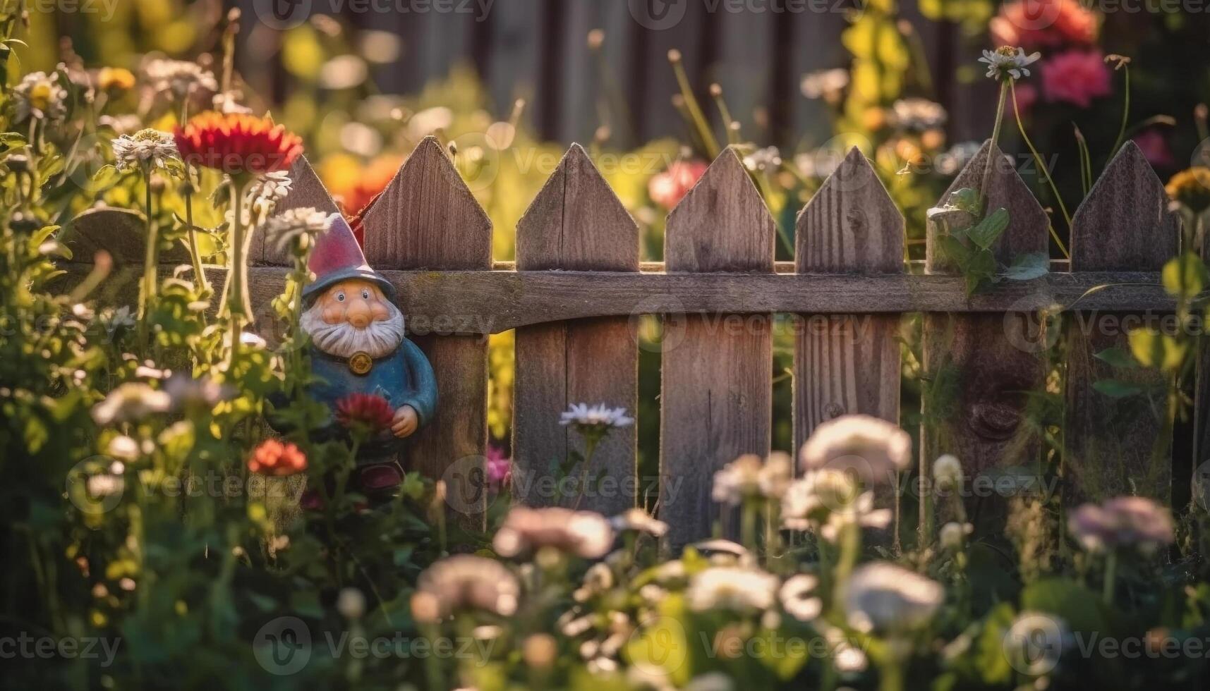 Cheerful meadow with cute flowers and green grass in summer generated by AI photo