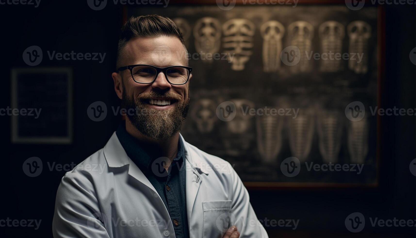 Confident young businessman with expertise in science holds success generated by AI photo