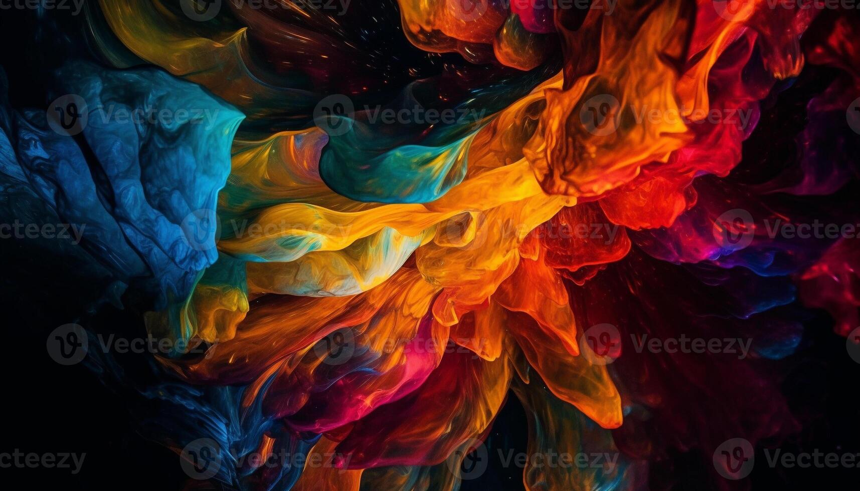Vibrant colors explode in abstract fractal chaos of painted imagination generated by AI photo