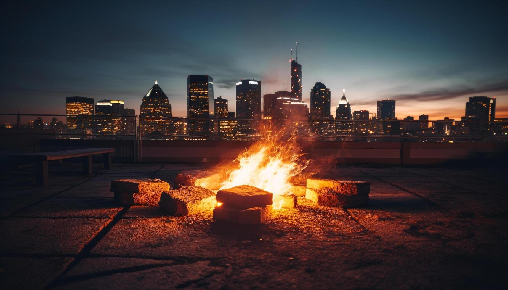 Glowing cityscape at dusk, skyscrapers illuminated by natural phenomenon generated by AI photo