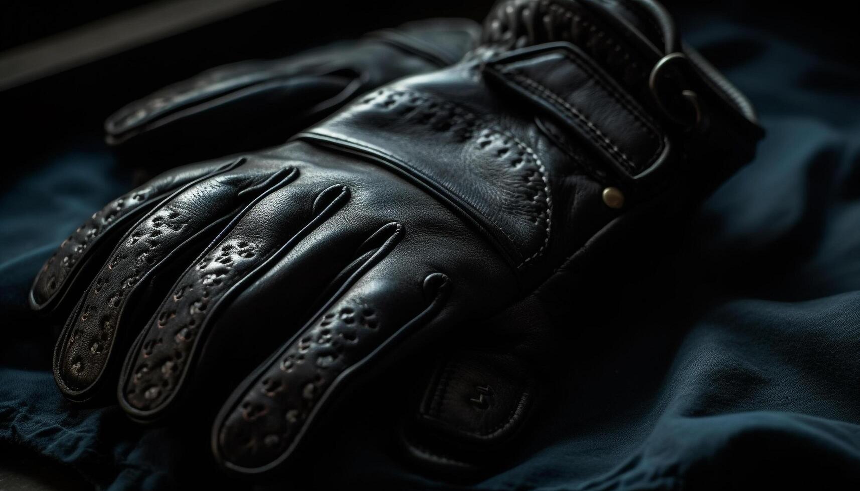 negro cuero Deportes guantes para hombres, Perfecto para invierno temporada generado por ai foto