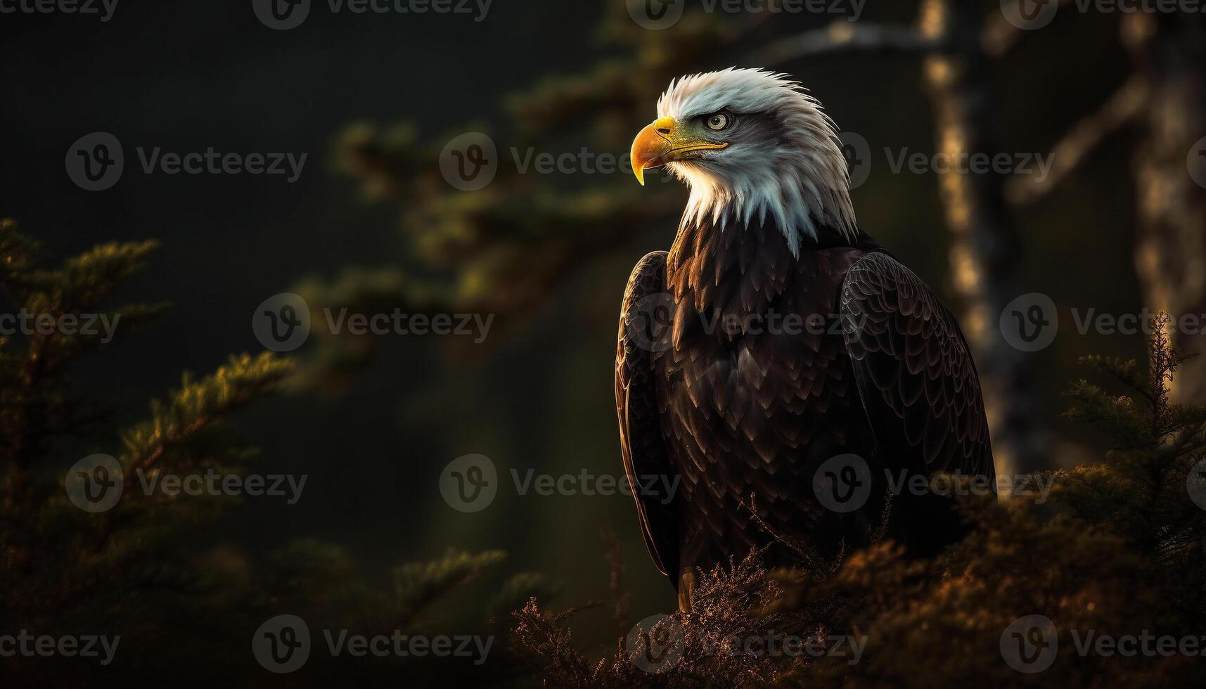 Majestic bird of prey perching on tree branch, talon extended generated by AI photo