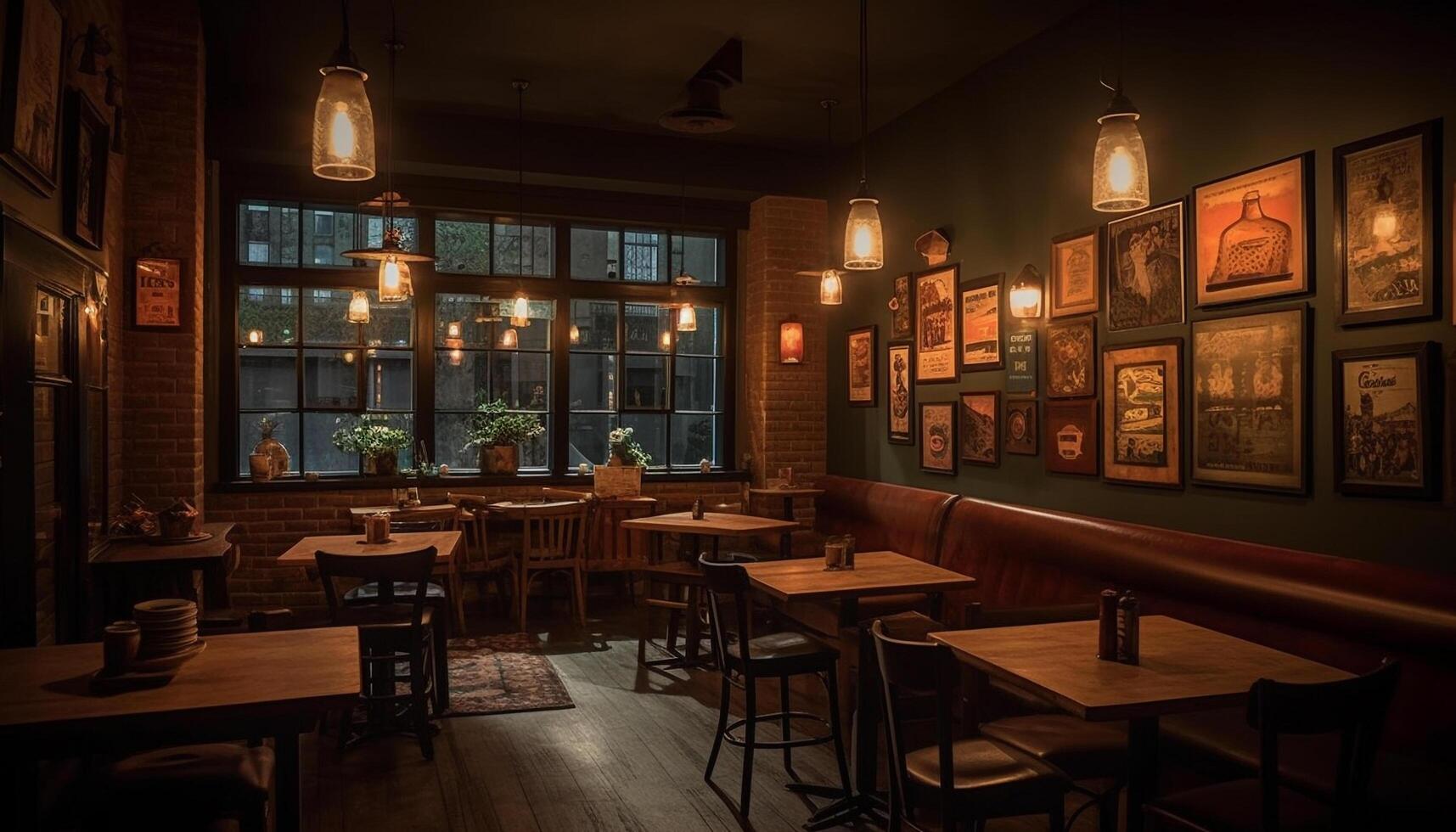 Modern luxury bar inside old fashioned building features rustic elegance at night generated by AI photo