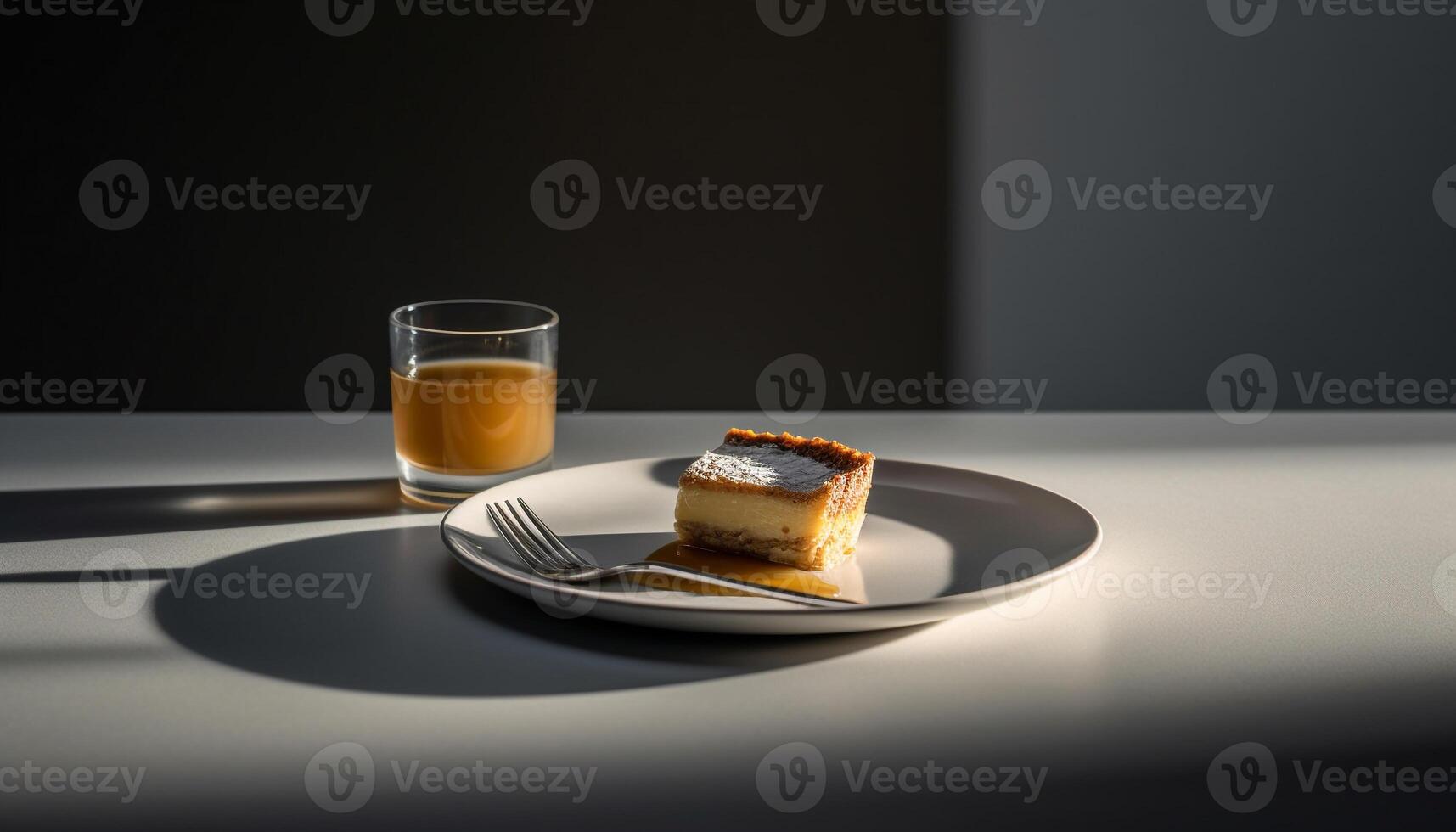 dulce rebanada de tarta de queso en elegante vajilla, Listo a comer indulgencia generativo ai foto