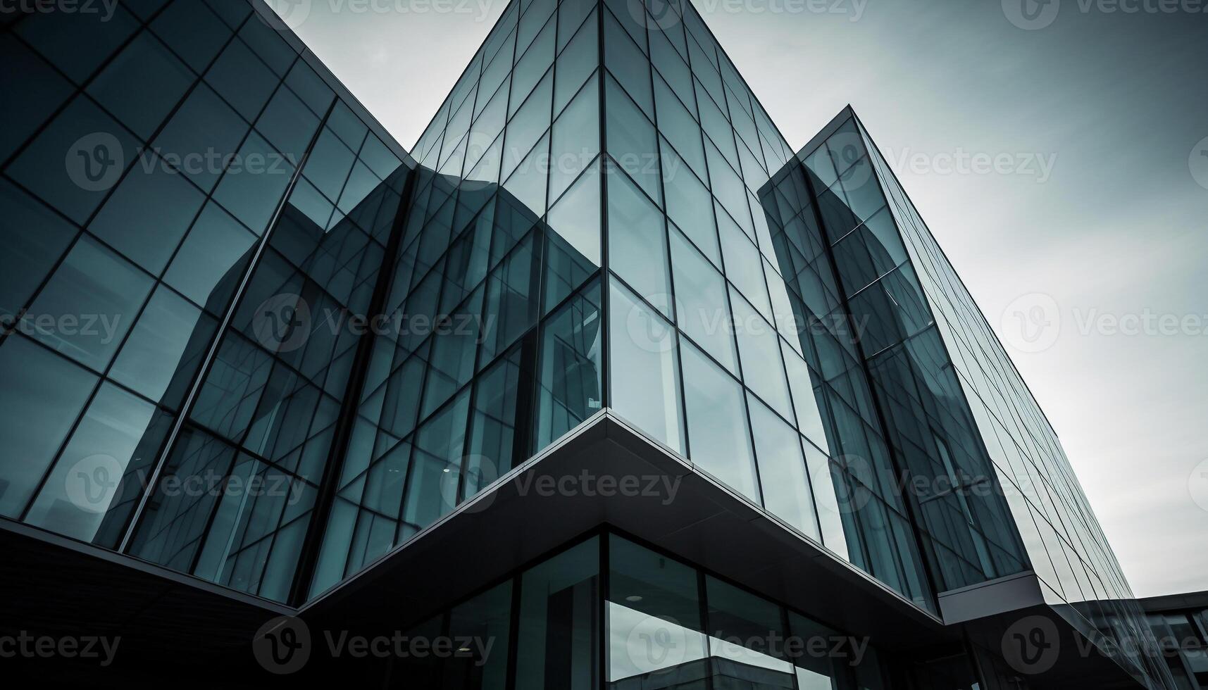 Modern skyscraper facade reflects futuristic city life in steel and glass photo
