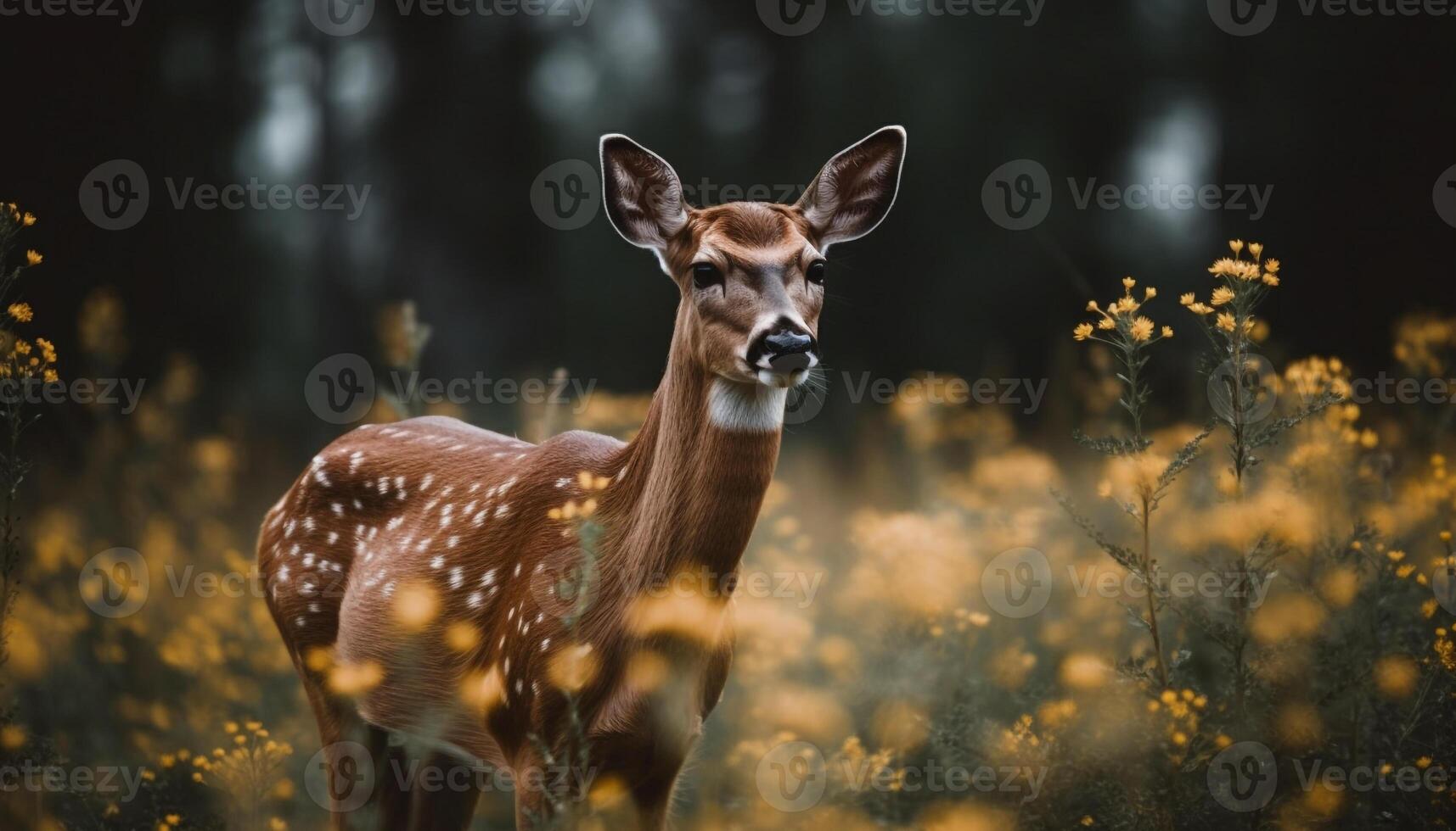 Doe looking at camera in beautiful forest meadow portrait photo