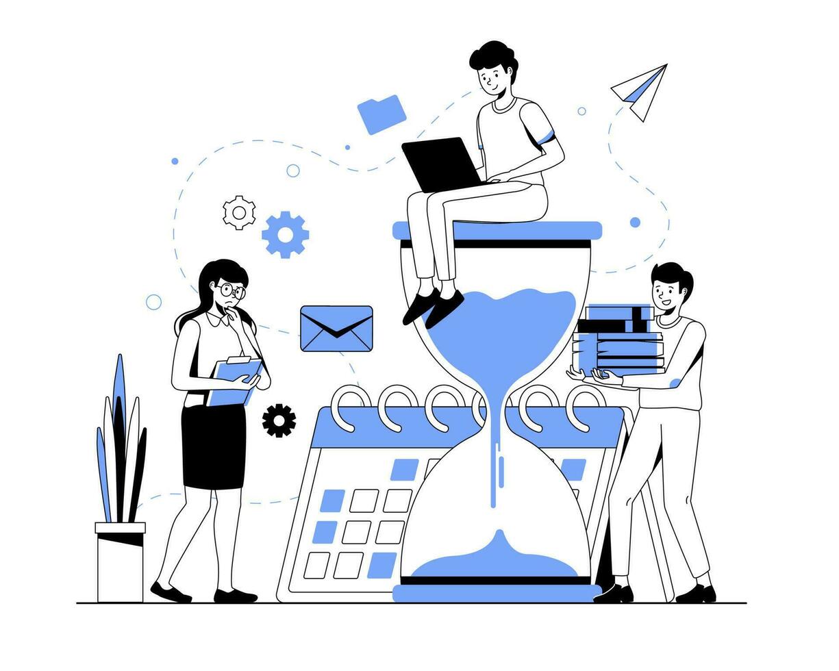 Illustration of effective time management. Manage strategic plans, tasks, events, and business meeting schedules. To-do list and business development plan vector