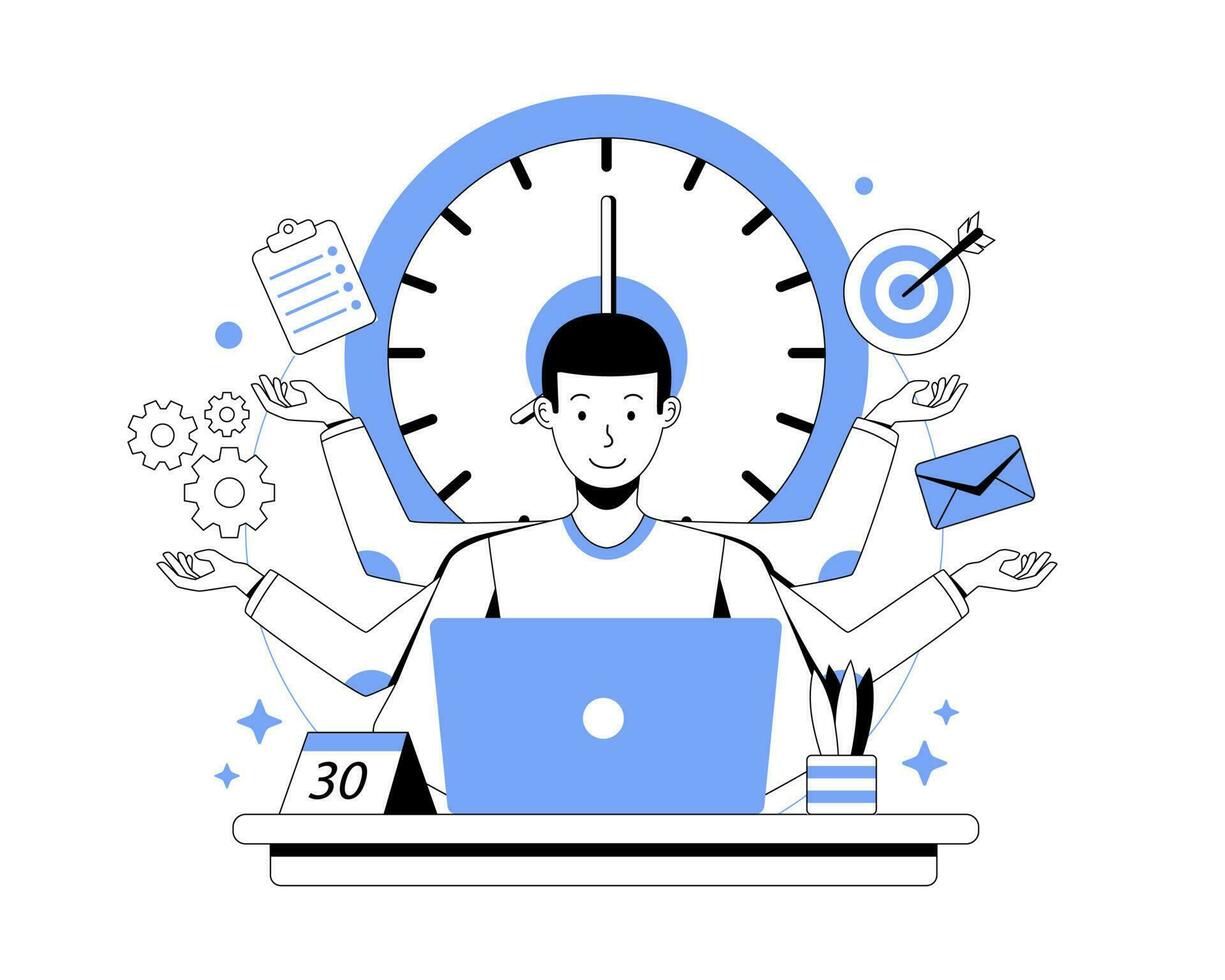 Illustration of effective time management. Manage strategic plans, tasks, events, and business meeting schedules. To-do list and business development plan vector