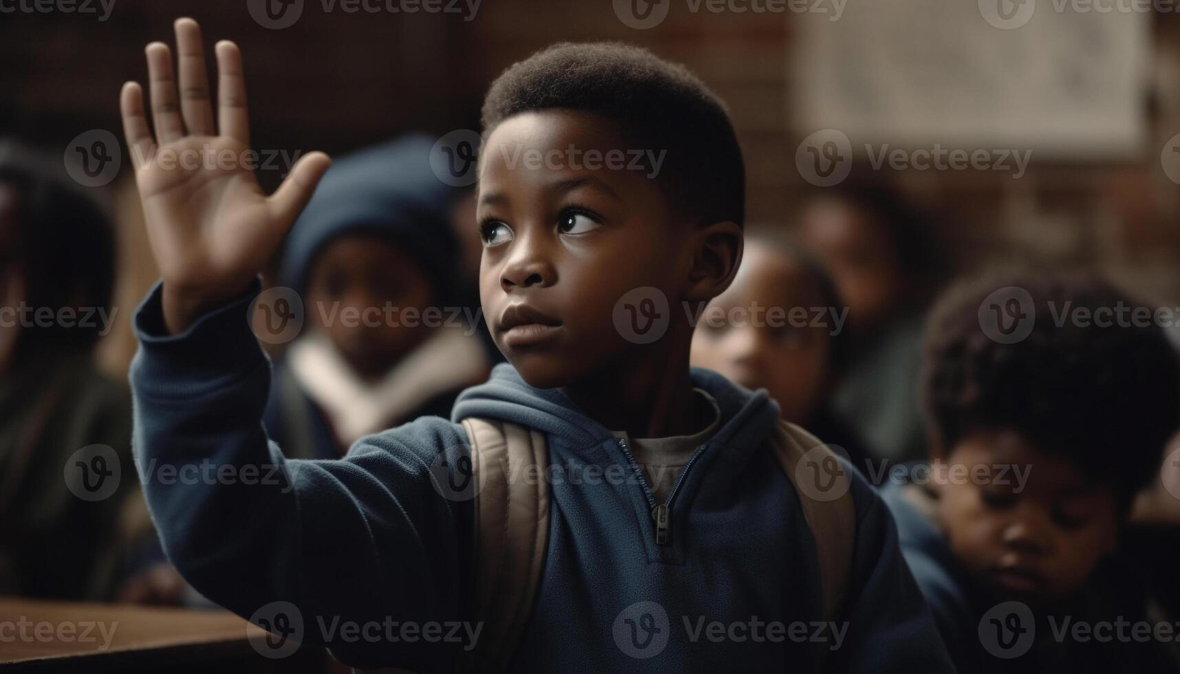 sonriente africano americano colegio niños estudiando adentro, rodeado por amistad y unión generativo ai foto