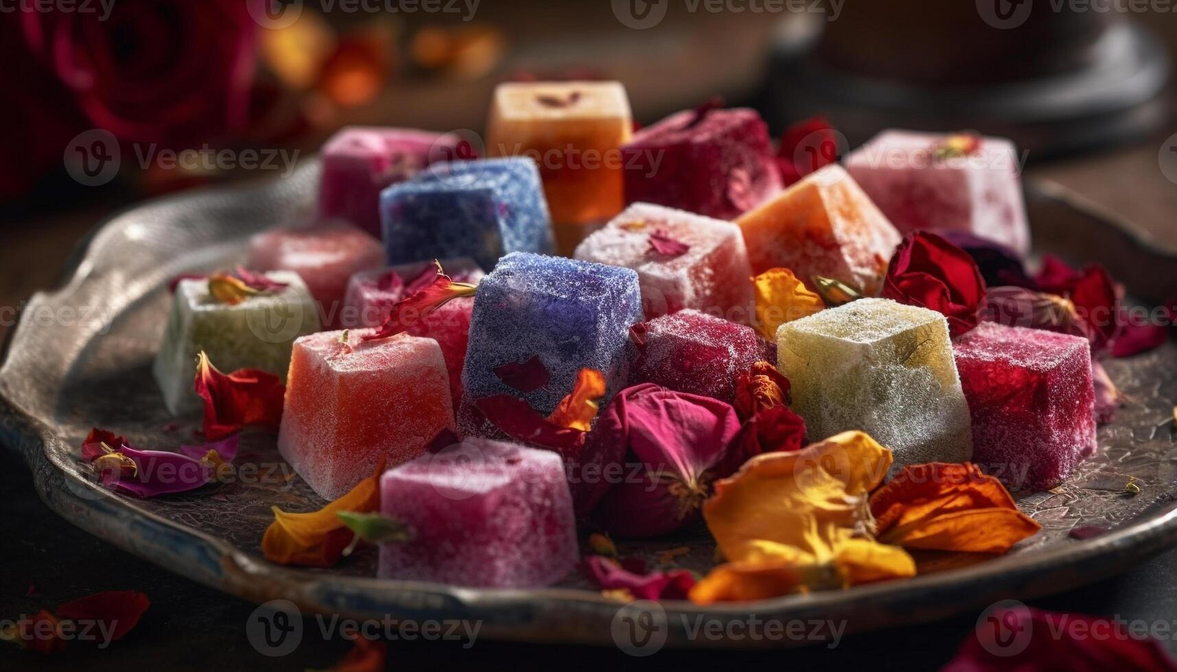 Aromatherapy candle collection, candy and gemstone gift arrangement photo