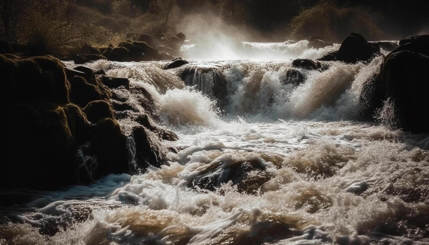 Rapid waters flow, splashing against rocky seascape, beauty in nature photo