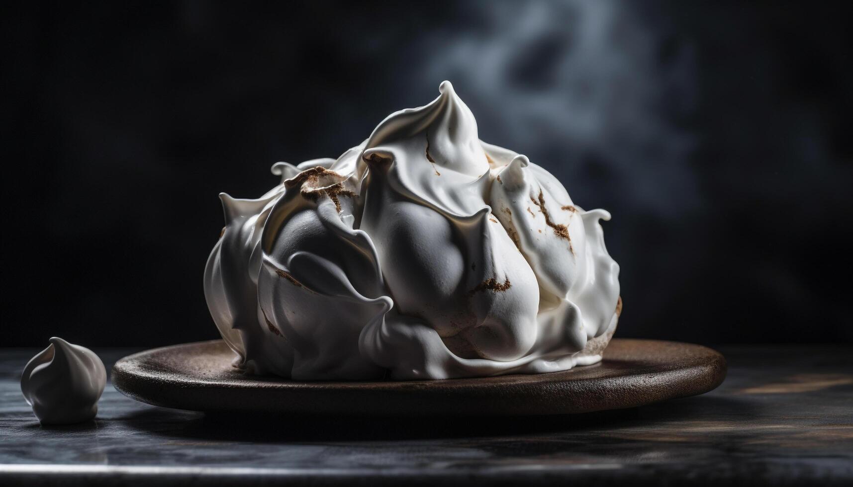 Melting chocolate on rustic wood plate, indulgent dessert refreshment photo