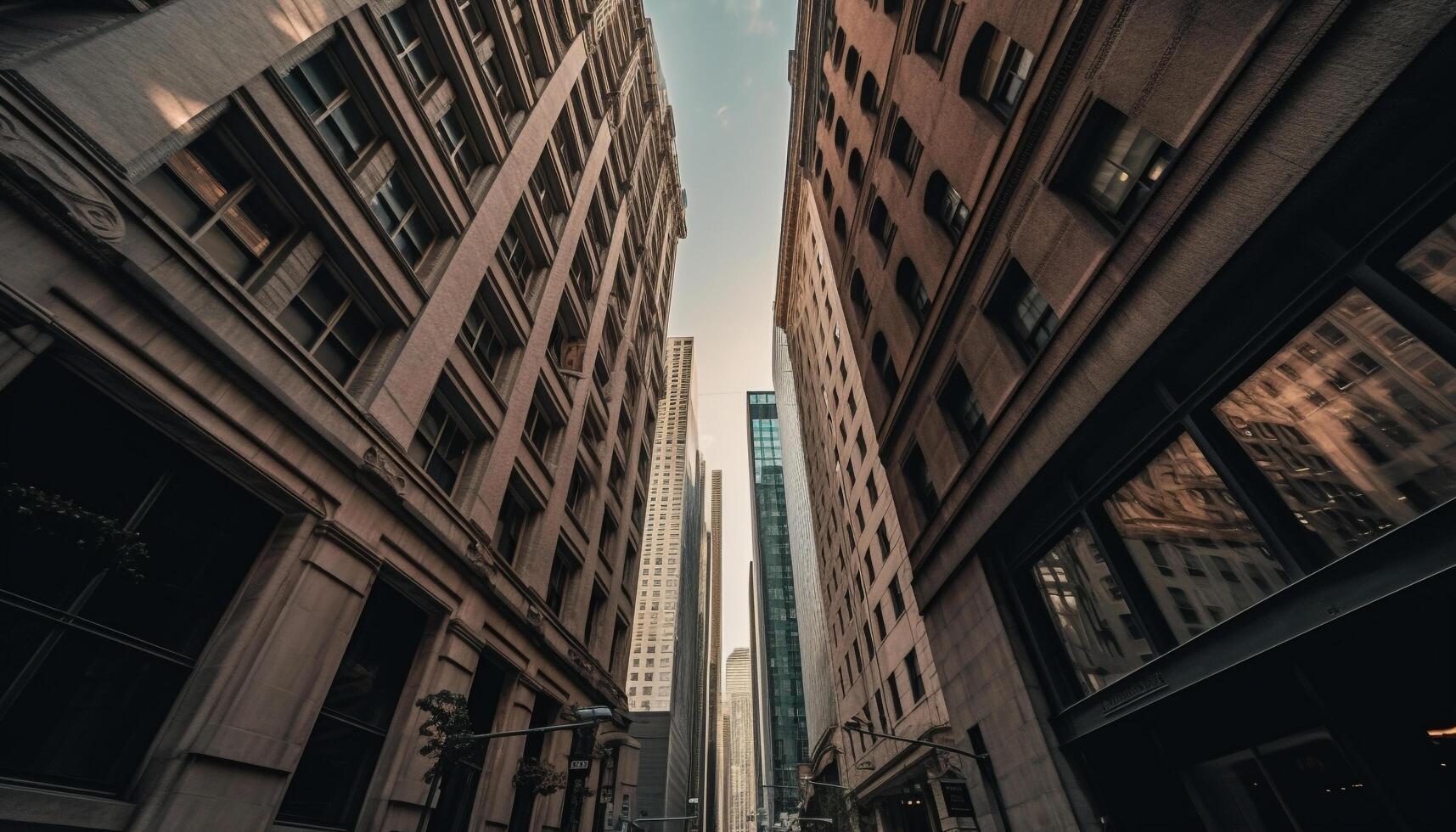 Futuristic skyscraper reflects modern city life in steel and glass photo