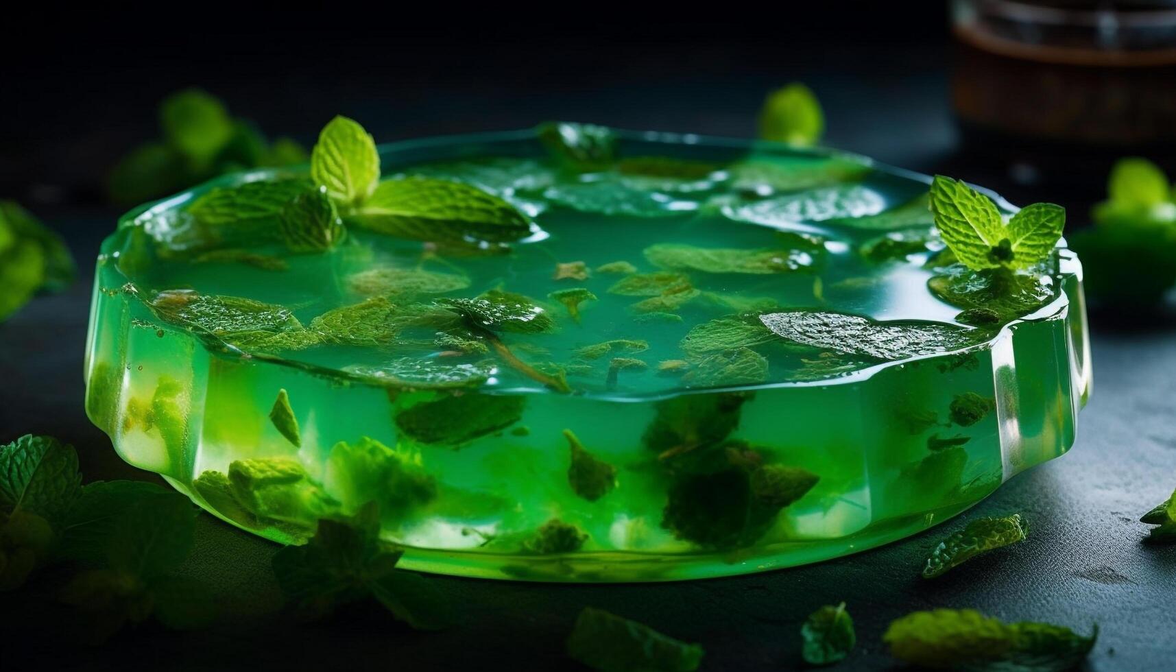 Fresh mint leaf in mojito cocktail, a refreshing summer drink photo