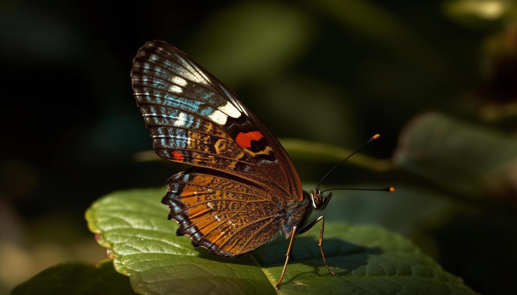 Vibrant butterfly wing showcases natural beauty in multi colored elegance photo