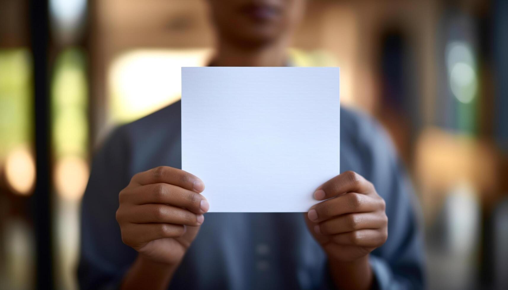 Confident businessman holding blank sign, showing success in business photo