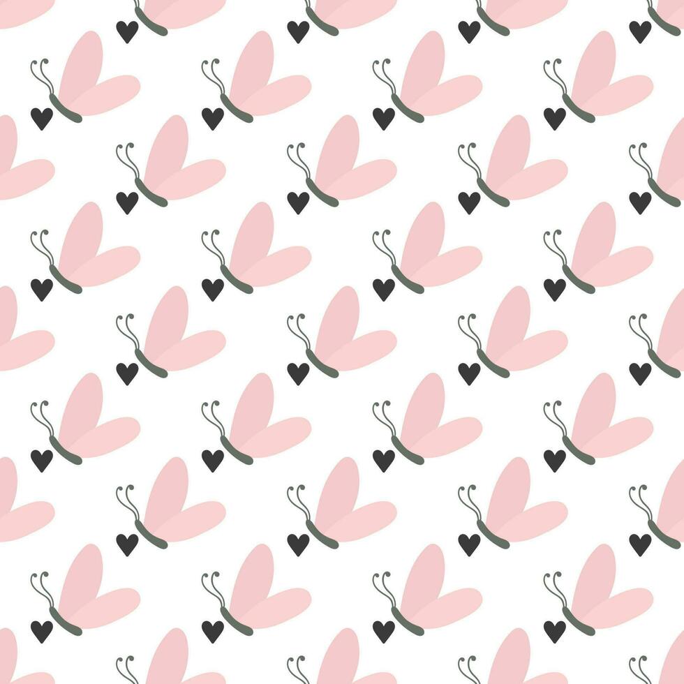 Simple pink butterflies. Seamless pattern with cartoon elements. vector