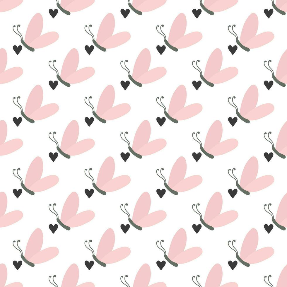 Simple pink butterflies. Seamless pattern with cartoon elements. vector