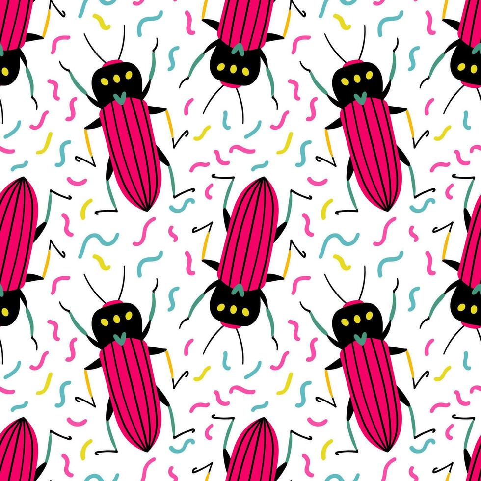 Lovely pink beetles. Seamless pattern with cartoon element vector