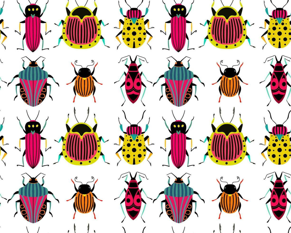 Lots of different bugs. Seamless pattern with cartoon element vector