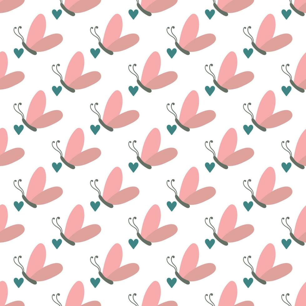 Simple pink butterflies. Seamless pattern with cartoon elements. vector