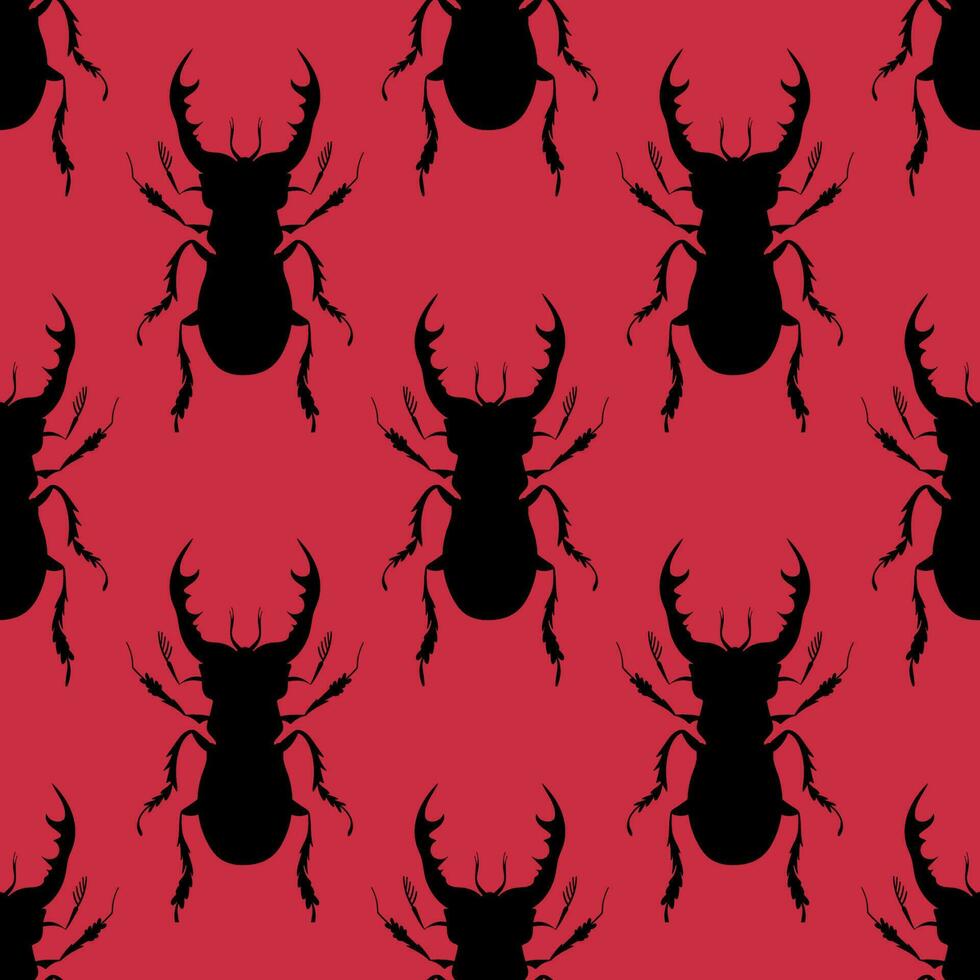 Big black monster beetles. Seamless pattern with cartoon elements. vector