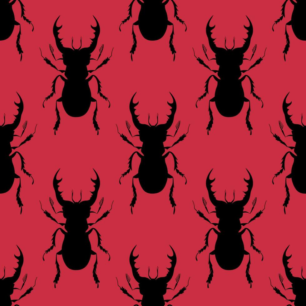 Big black monster beetles. Seamless pattern with cartoon elements. vector