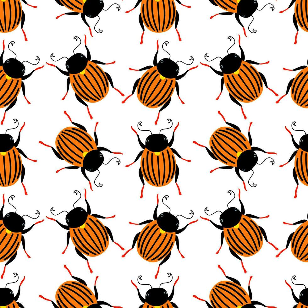 Colorado beetles. Seamless pattern with cartoon elements. vector