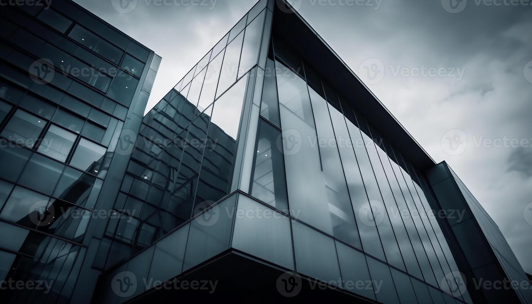 Futuristic skyscraper facade reflects blue sky in modern architecture design generative AI photo