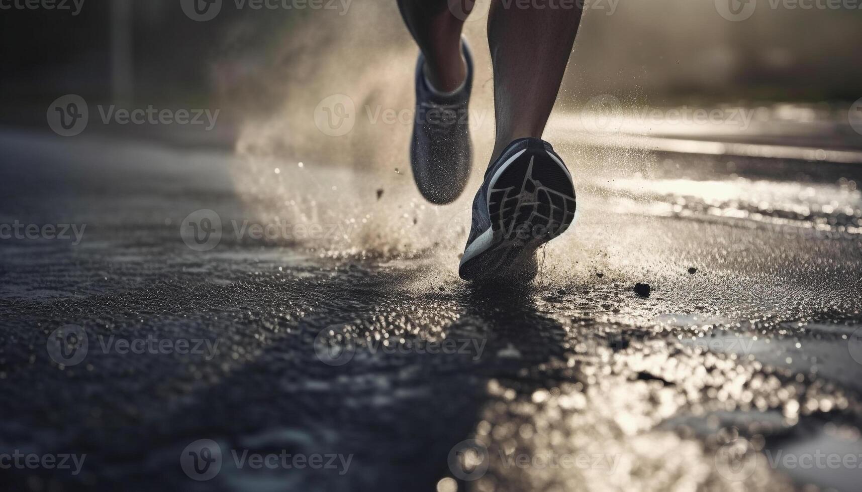 atleta corriendo en mojado naturaleza, determinado para Deportes carrera generativo ai foto