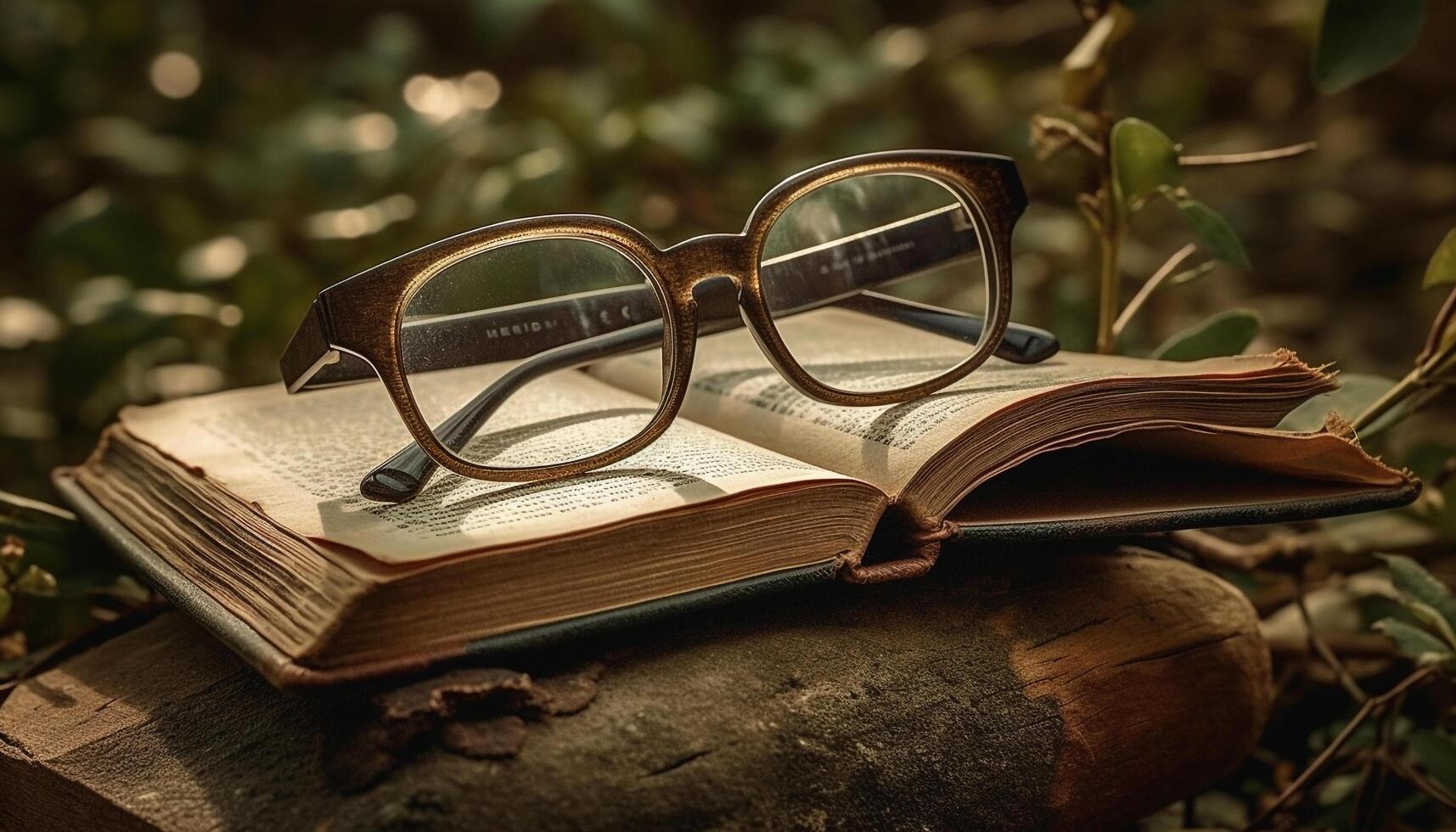 Antique Bible on old table, wisdom from ancient literature generated by AI photo