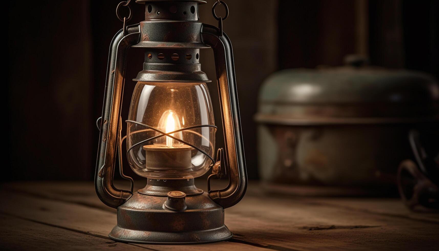 Rustic lantern glowing with natural flame, an antique decoration generated by AI photo