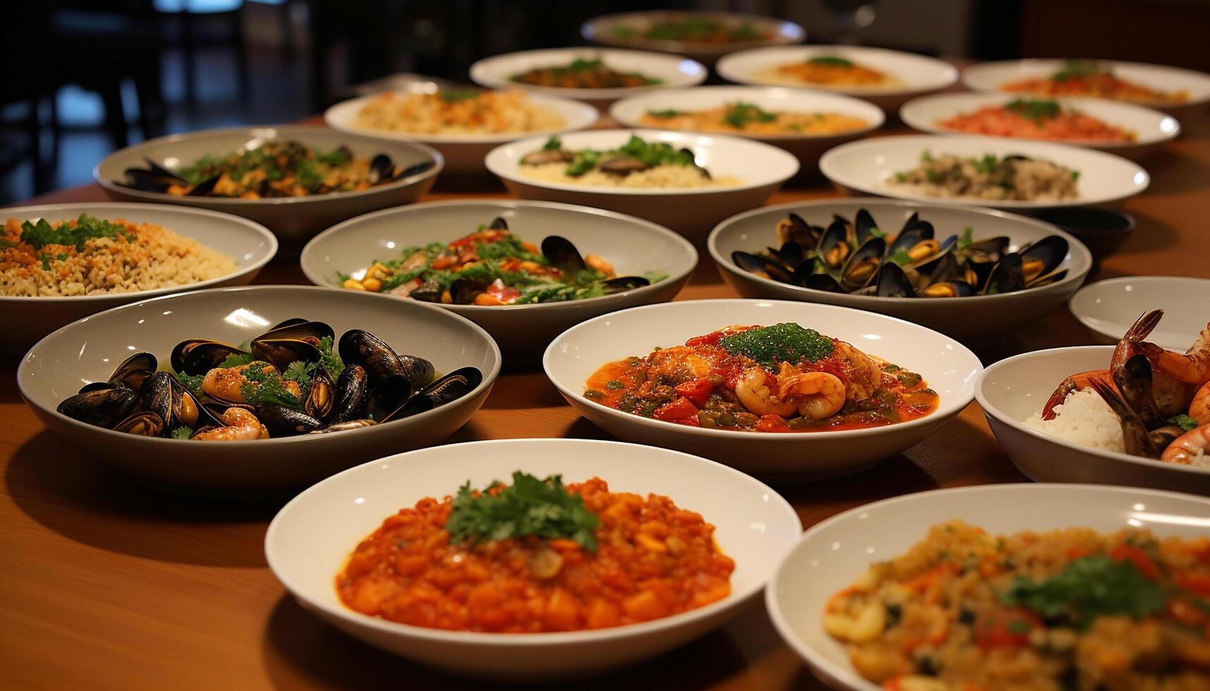 Fresh seafood salad with healthy vegetables, ready to eat on plate generated by AI photo