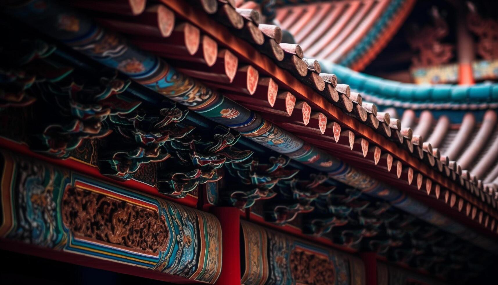 Ancient pagoda roofs in Beijing showcase Chinese culture and tradition generated by AI photo