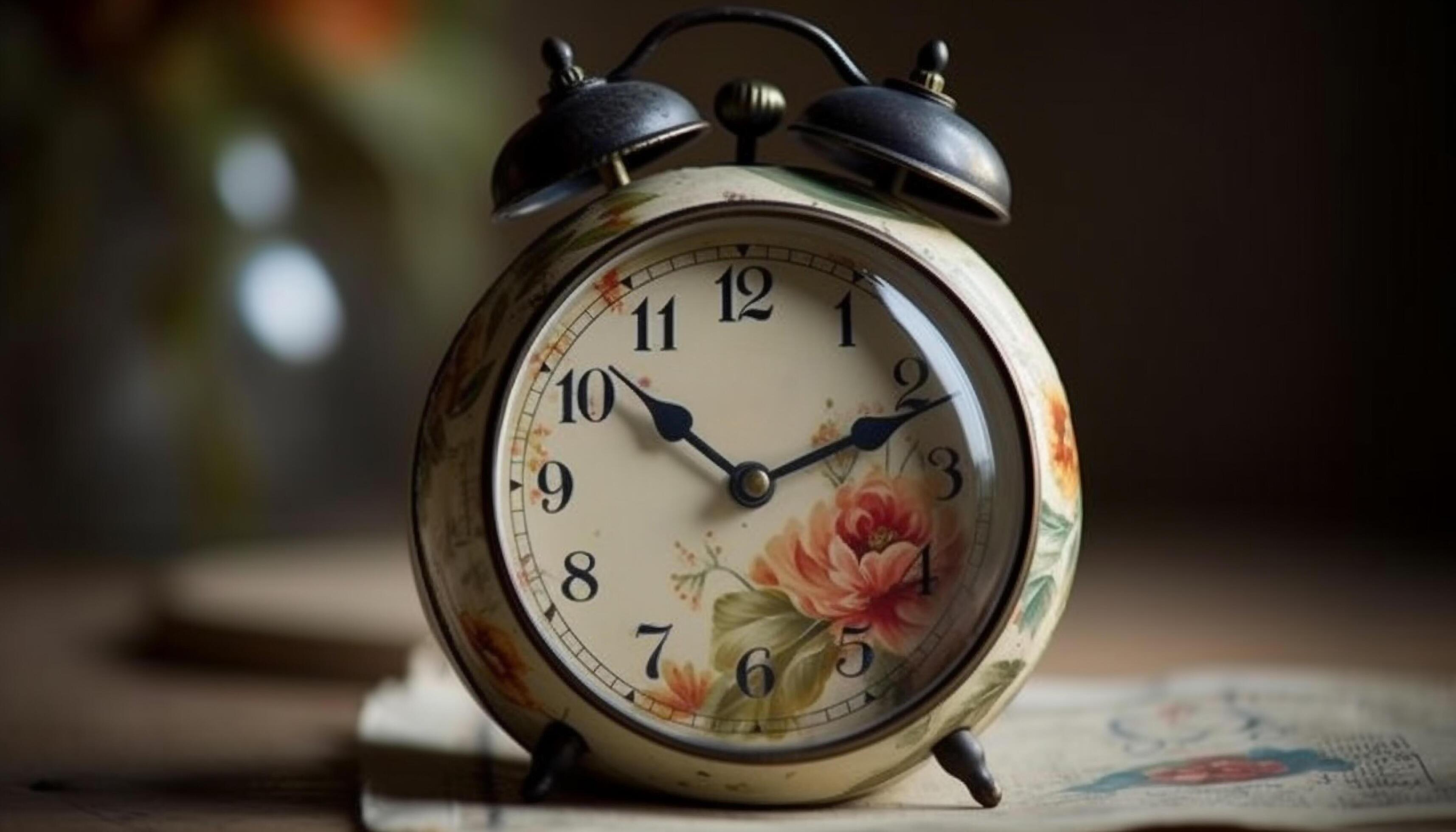 Old fashioned alarm clock rings, waking up with simplicity and accuracy