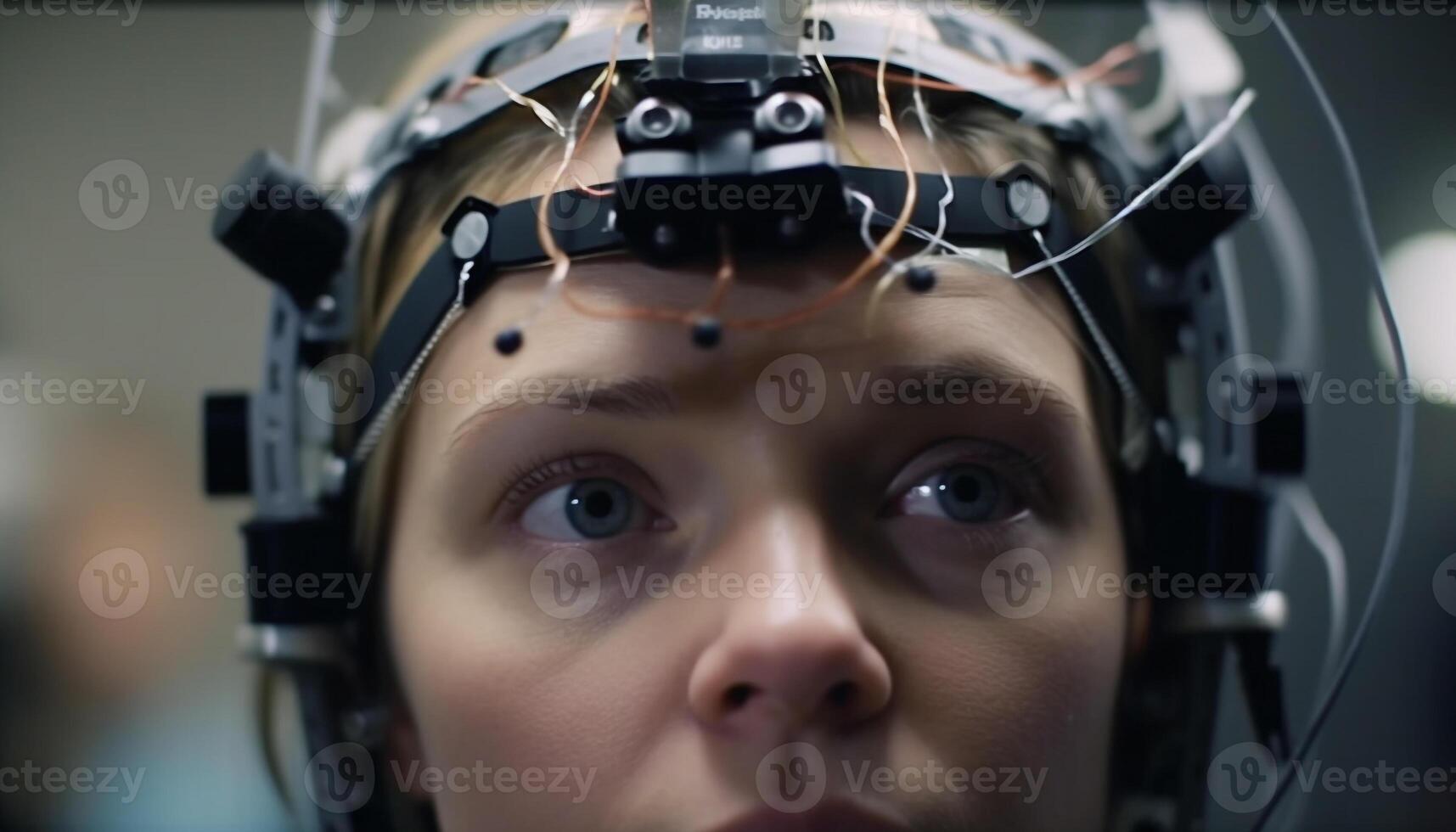 Portrait of a young Caucasian engineer working with futuristic equipment generated by AI photo