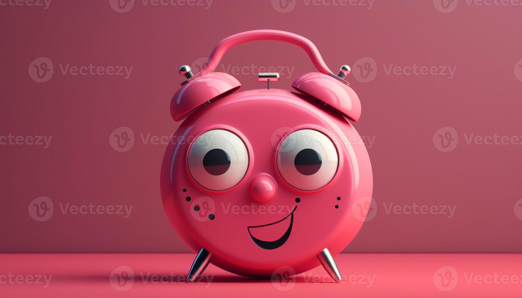 Cheerful cartoon clock smiling, waking up with joy and humor generated by AI photo