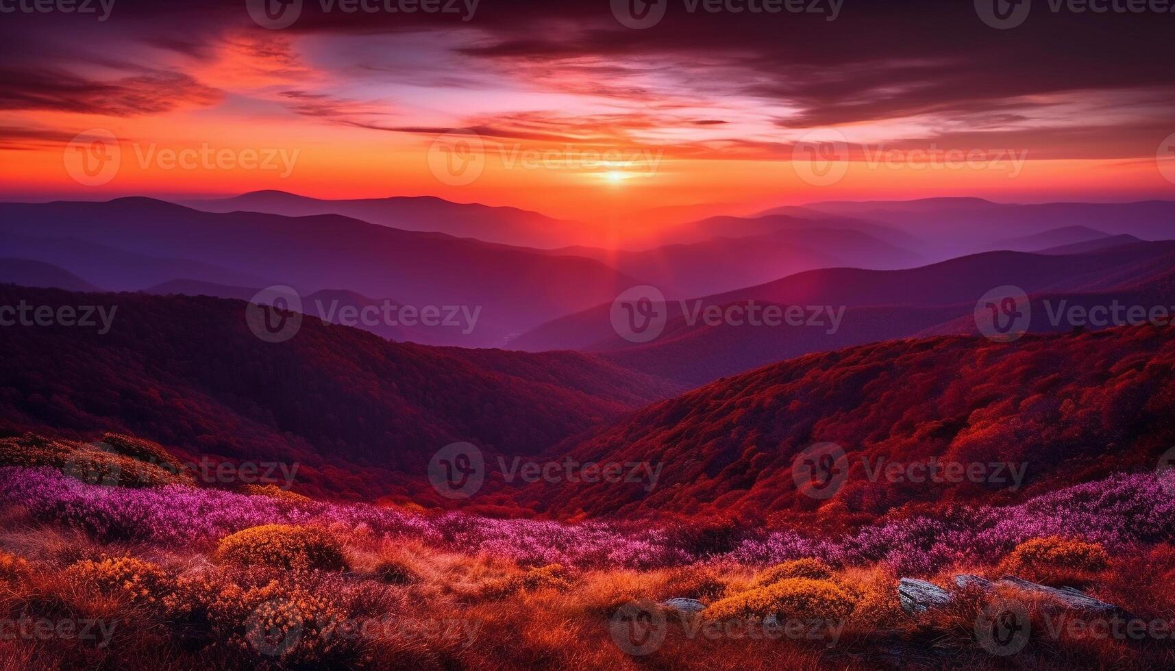 Majestic mountain range at dusk, purple sky, tranquil scene generated by AI photo