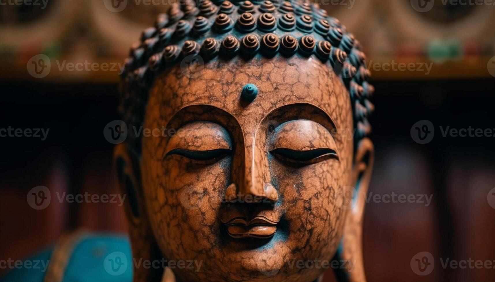 Wooden statue of Buddha, symbol of peace and spirituality generated by AI photo