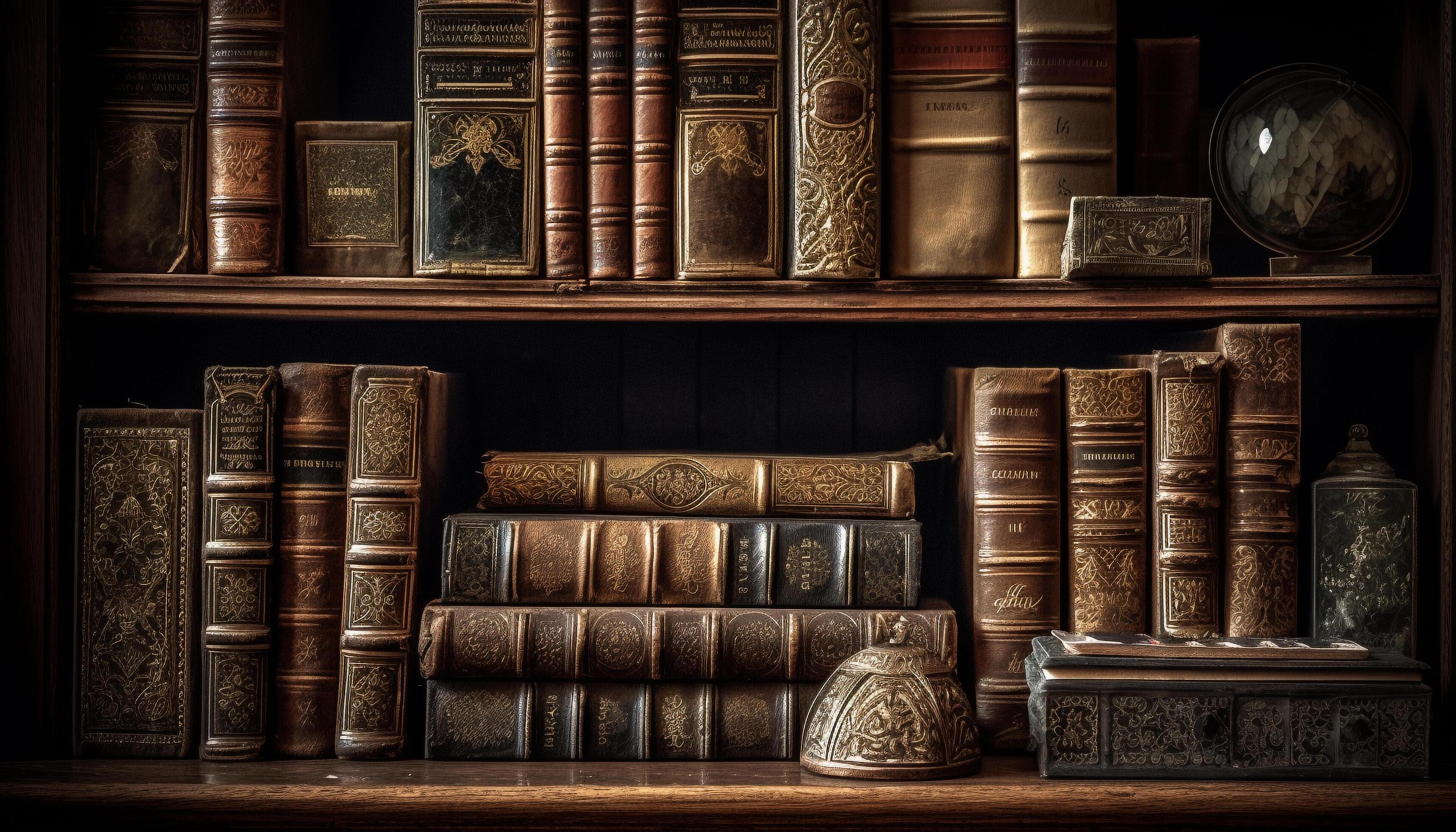 A row of old textbooks on a dusty bookshelf generated by AI 24617746 Stock Photo at Vecteezy