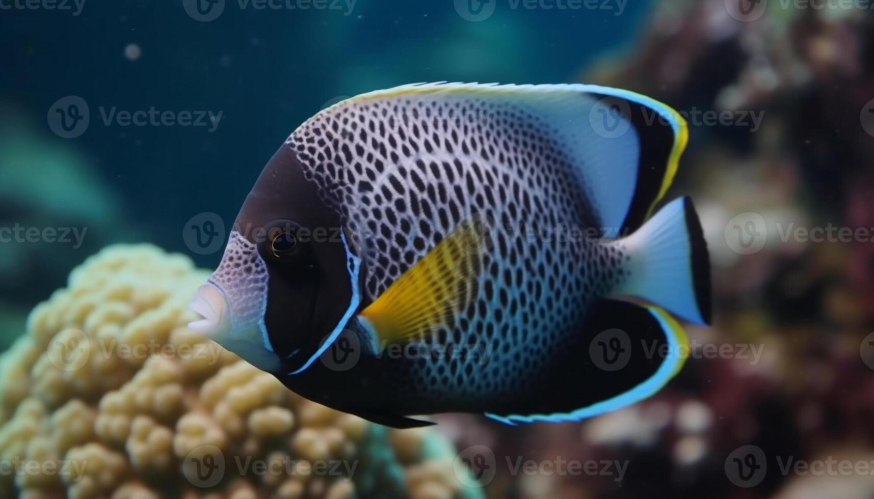 fish in a colorful coral reef, swimming in harmony generated by AI photo