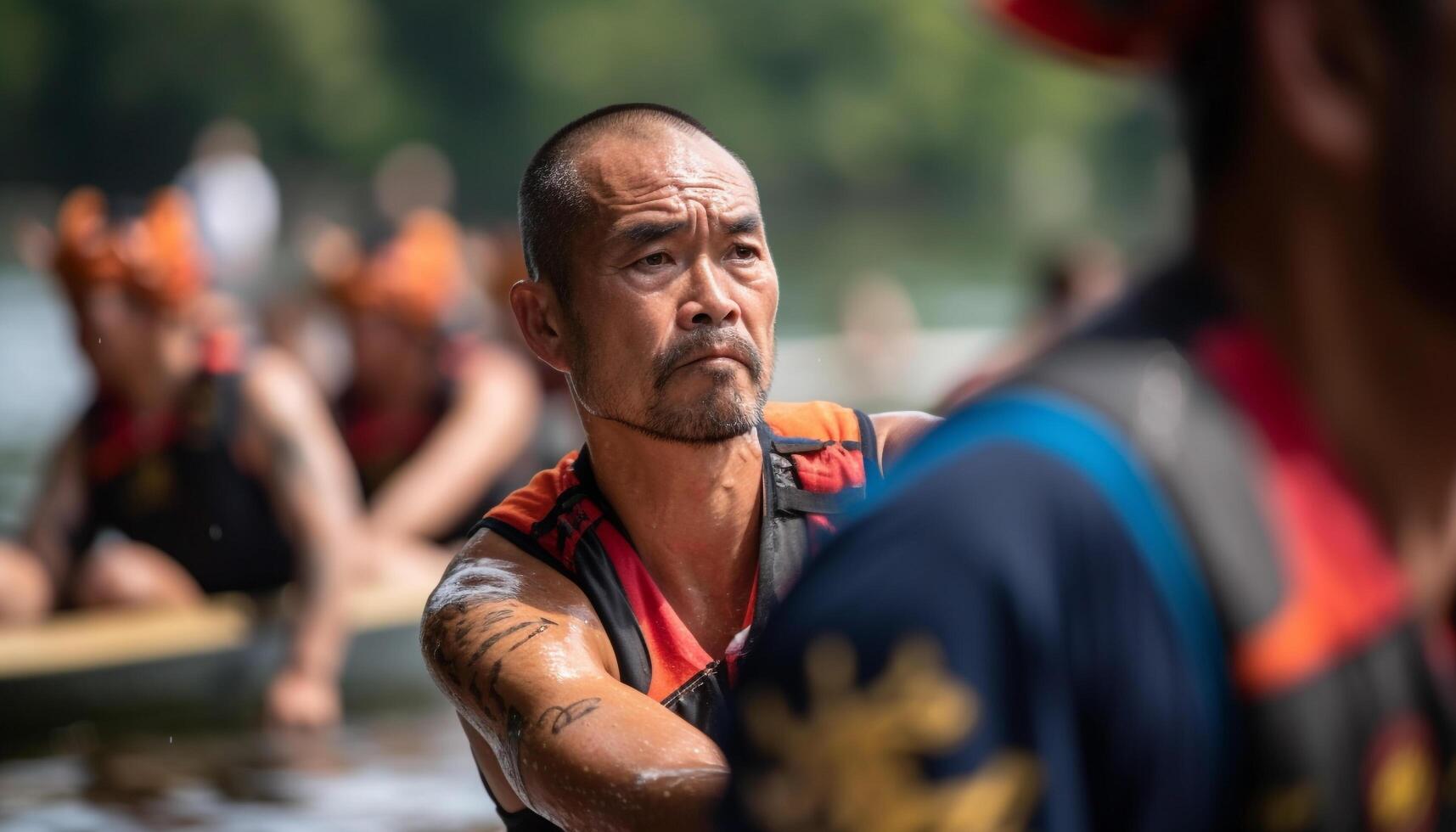 Team of athletes race through mud for championship victory generated by AI photo